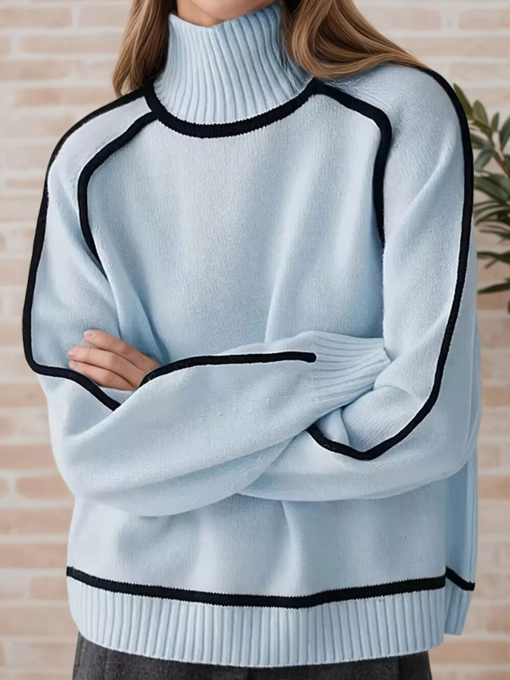 Contrast Trim Turtleneck Sweater, image 8
