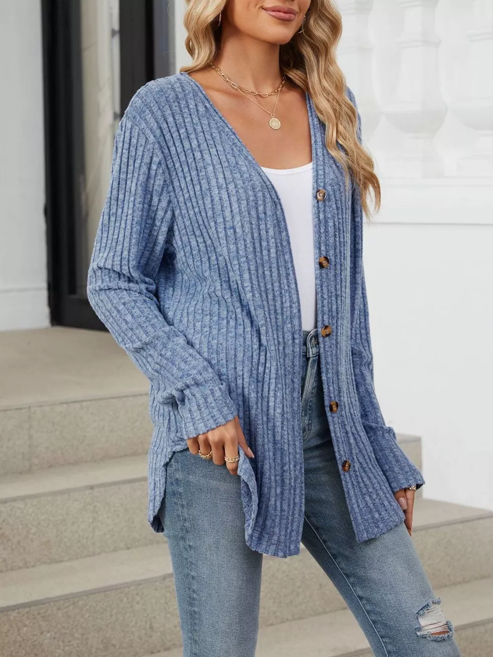 Ribbed Button-Up Cardigan, image 2