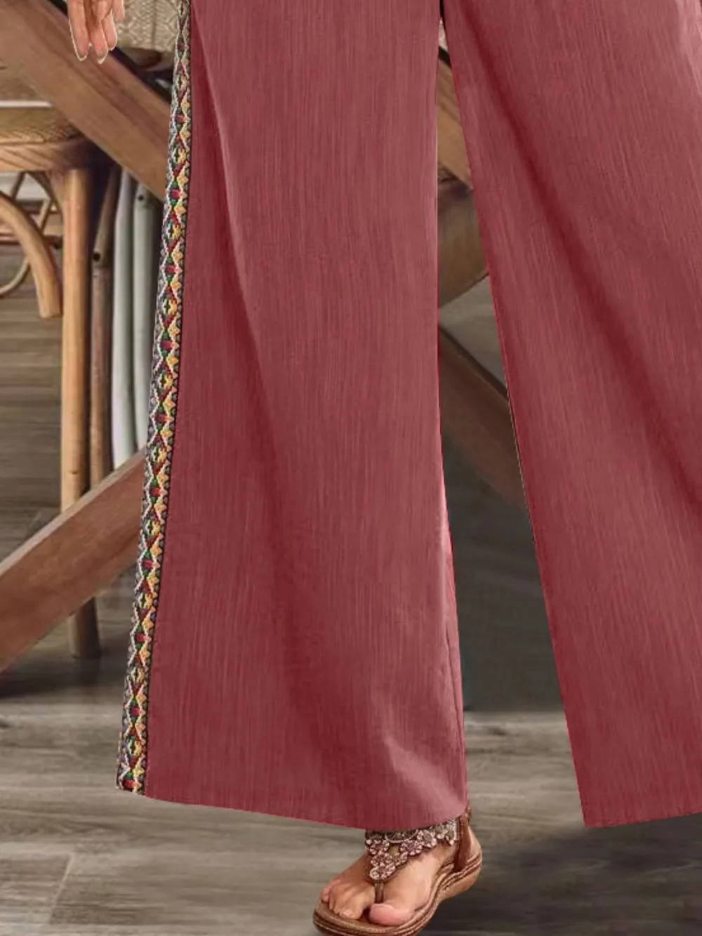 Bohemian Wide Leg Embroidered Side Stripe Pants, image 18