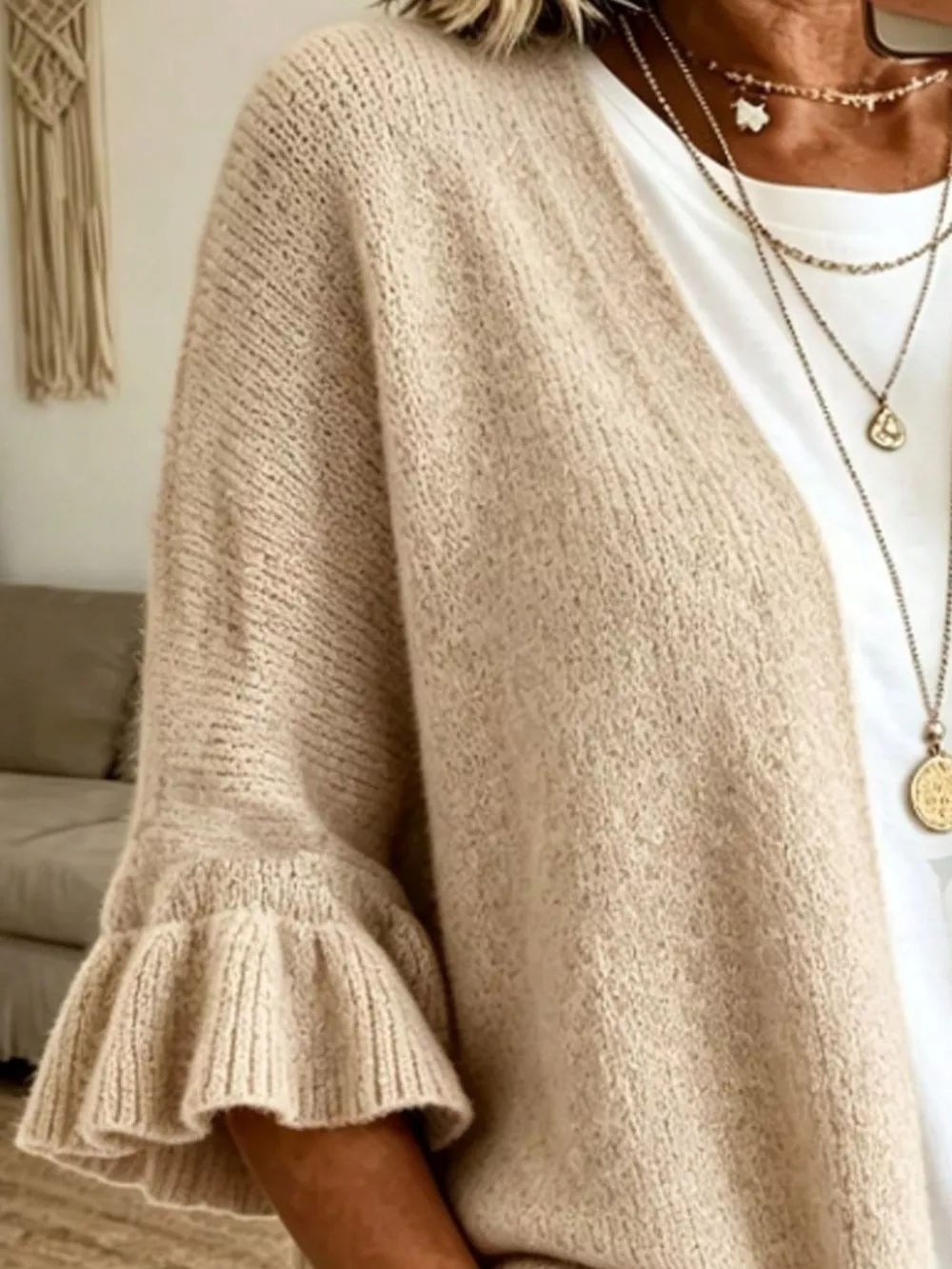 Full Size Ruffle Sleeve Open-Front Cardigan Plus Size, image 13