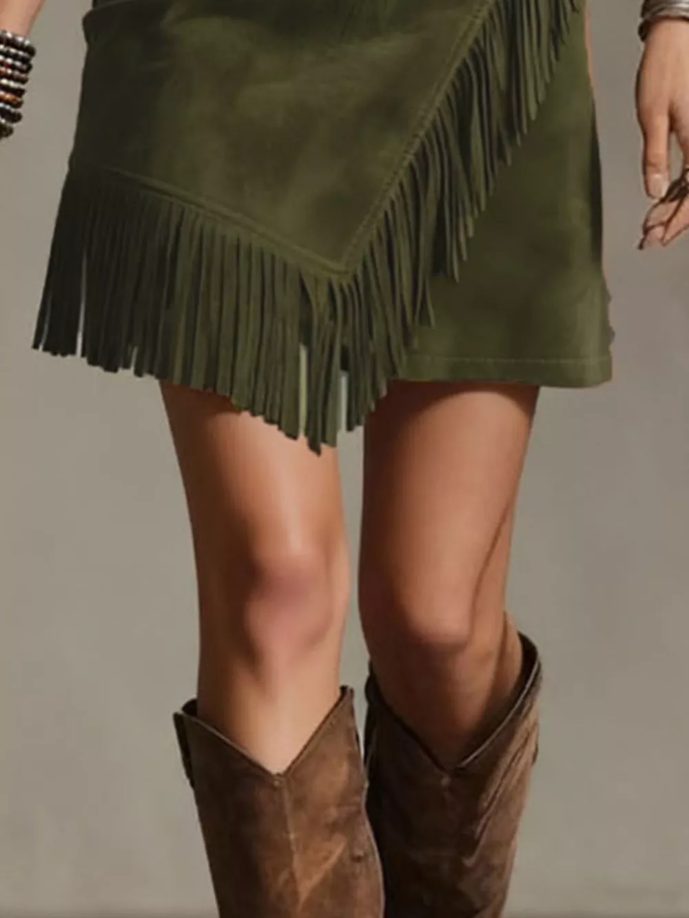 Fringed Wrap Mini Skirt, image 8