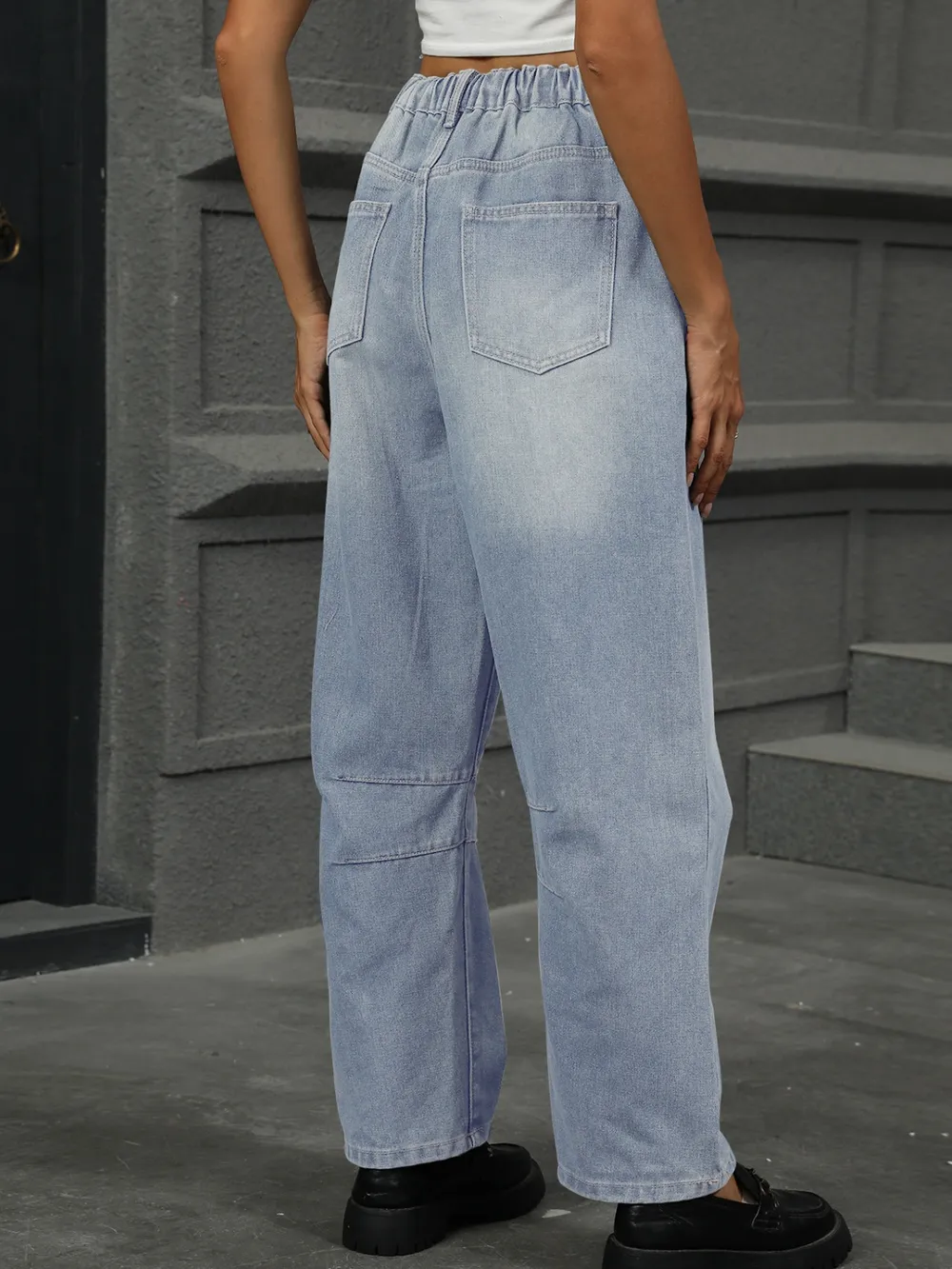 Half Elastic Waist Straight Leg Jeans, image 12