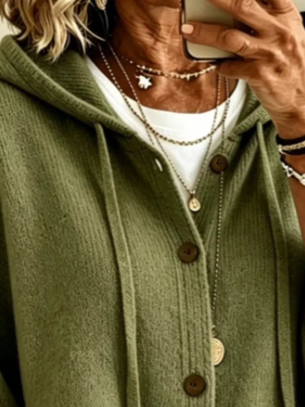 Full Size Casual Hooded Button-Down Knit Cardigan with Pockets Plus Size, image 11