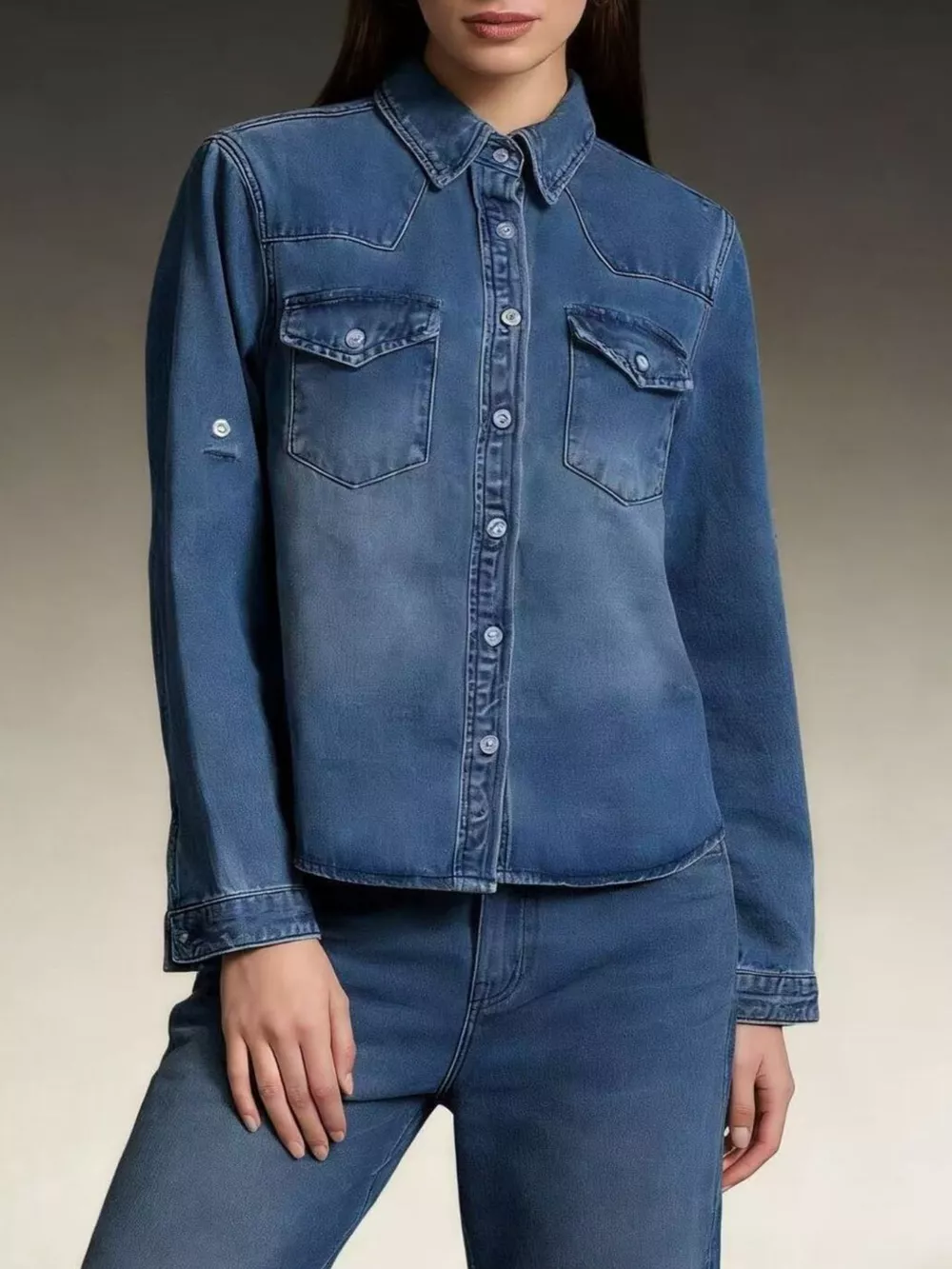 Button Down Classic Western Style Denim Top, image 4