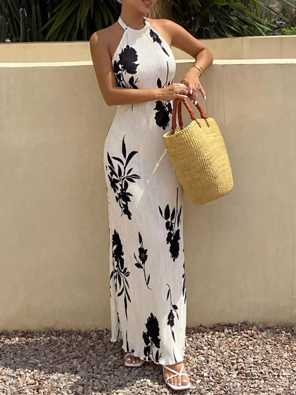 Floral Print Halter Neck Maxi Dress, image 4