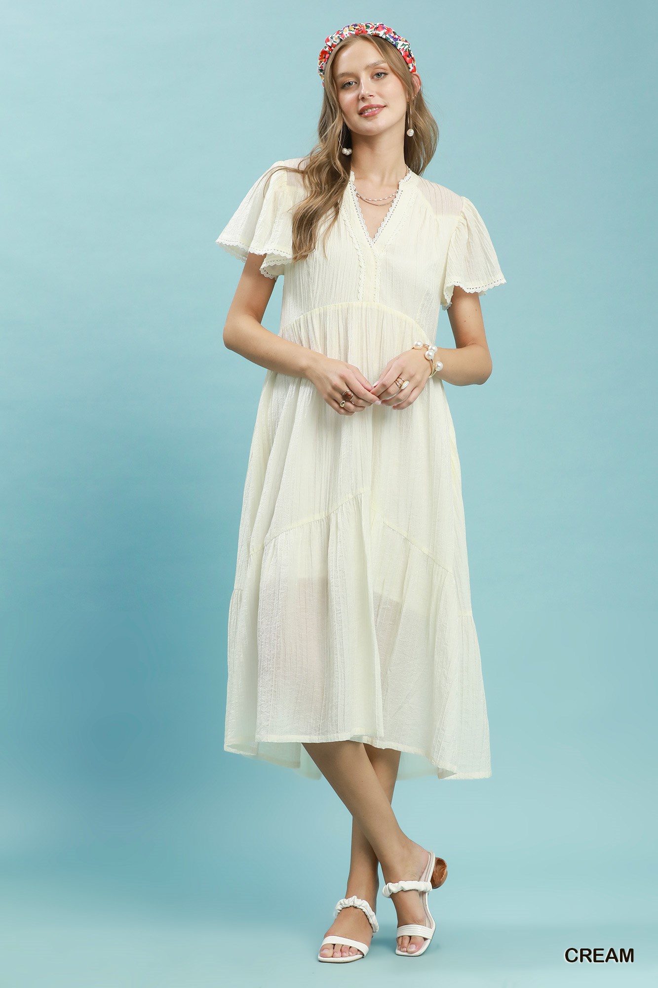 Textured Tiered Midi Dress with Side Pockets, image 5