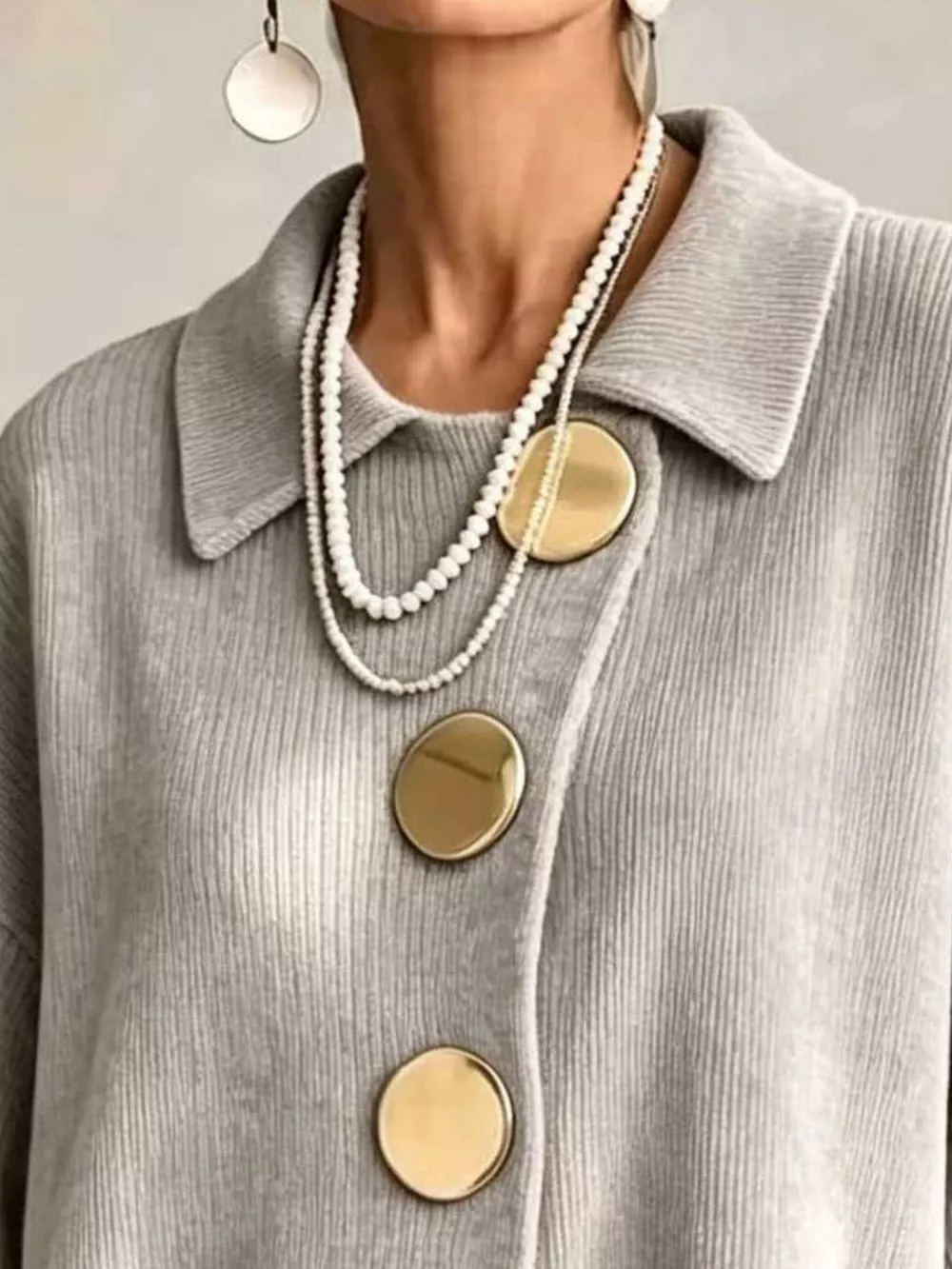 Full Size Ribbed Knit Gold Buttons Cardigan Plus Size, image 29