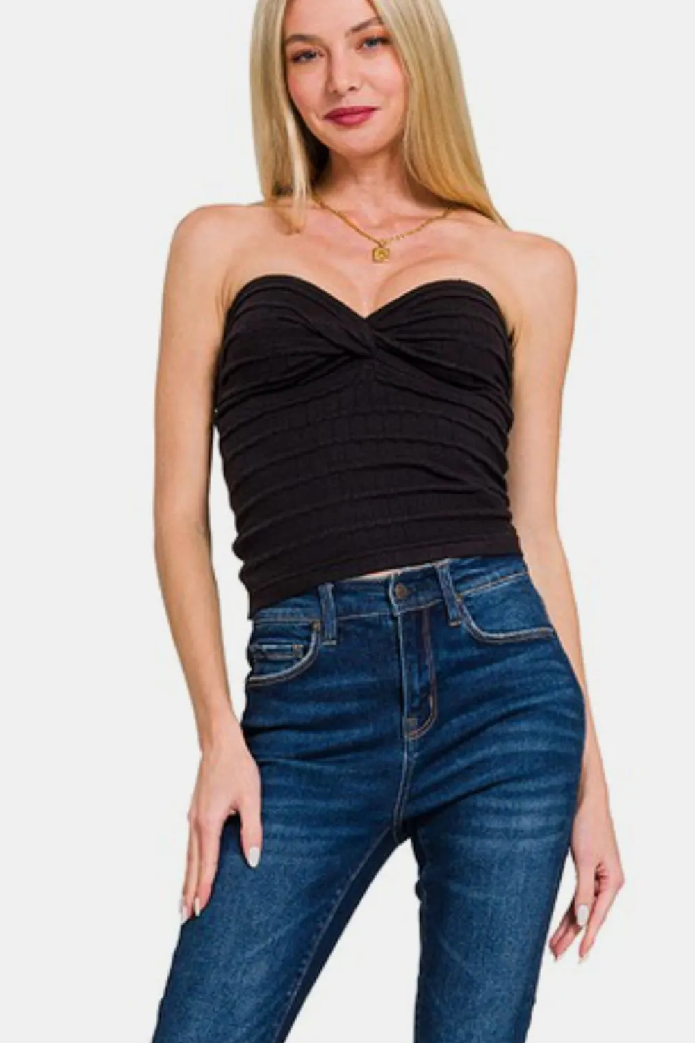Ruched Twisted Sweetheart Neck Top, image 2