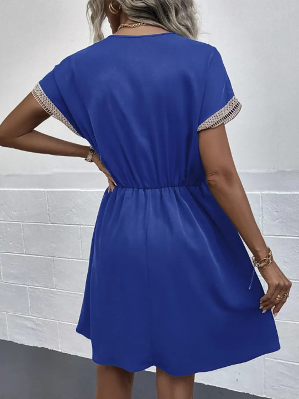 Full Size Tassel V-Neck Short Sleeve Dress Plus Size, image 14