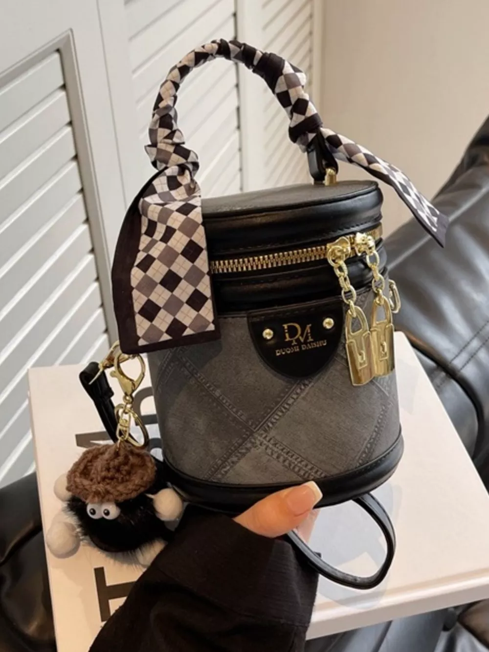 Bucket Crossbody Bag with Scarf Accent, image 9