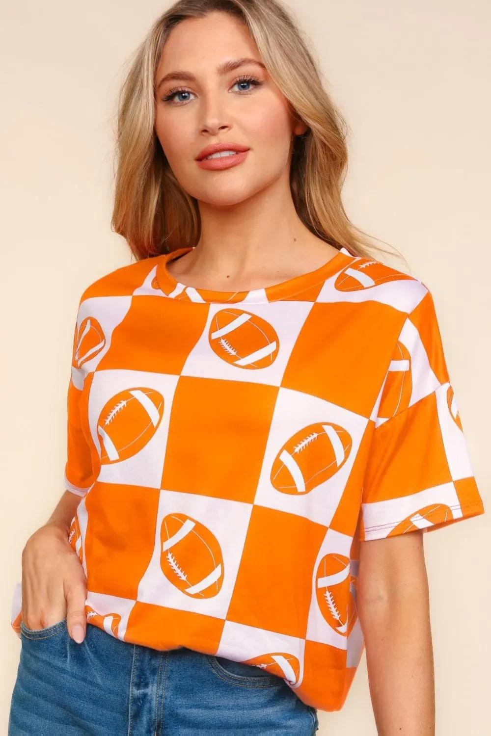 Football Checkered Print Short Sleeve T-Shirt, image 3