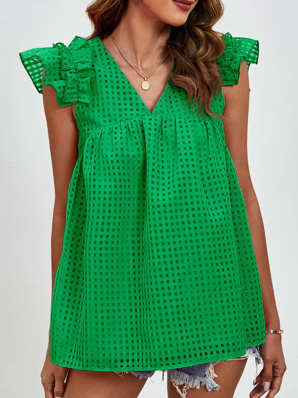 Ruched V-Neck Cap Sleeve Blouse, image 14