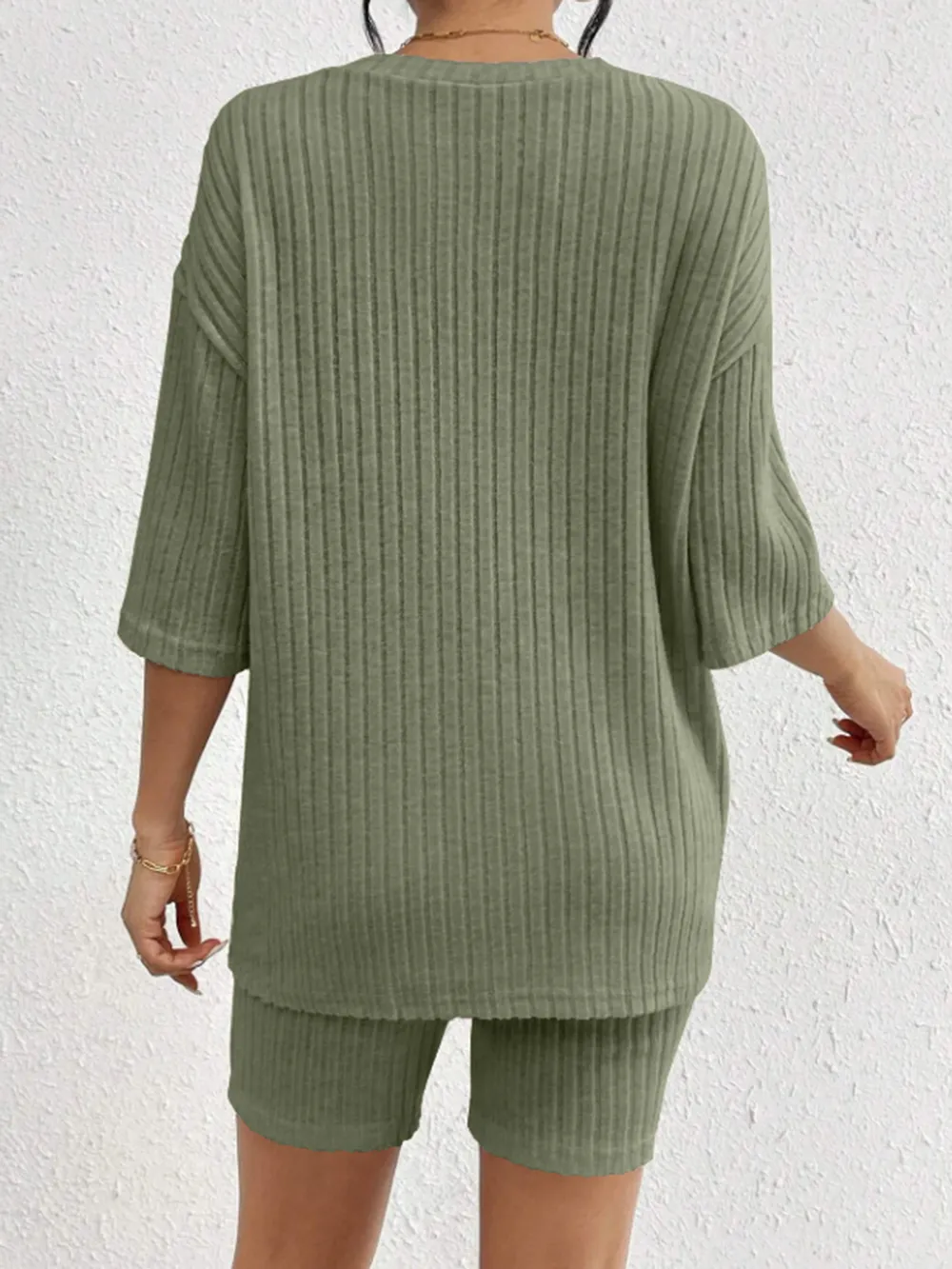 Ribbed Round Neck Top and Shorts Set, image 24