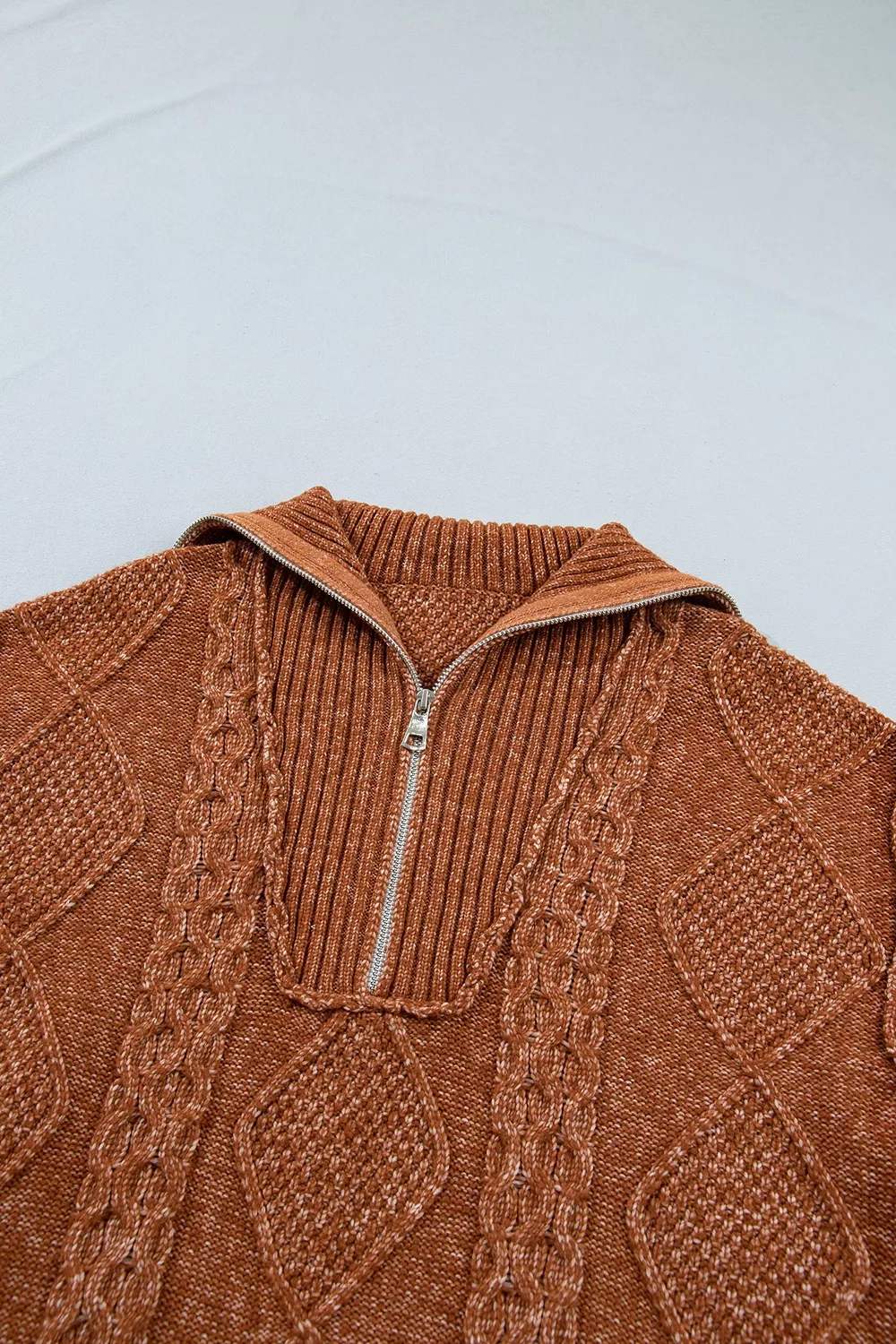 Zip-Up Cable Knit Drop Shoulder Sweater Dress, image 9