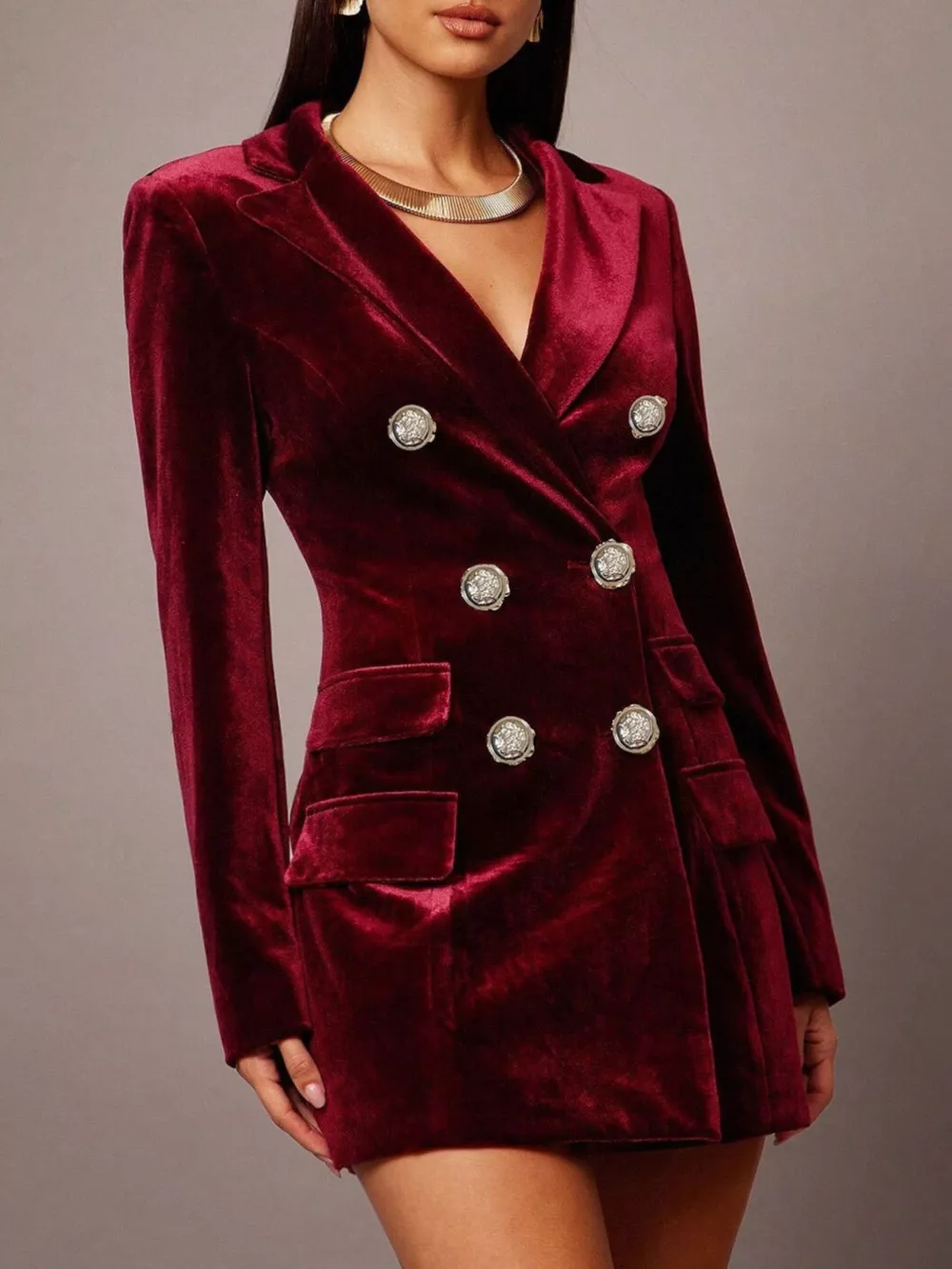 Velvet Double-Breasted Blazer Dress, image 9