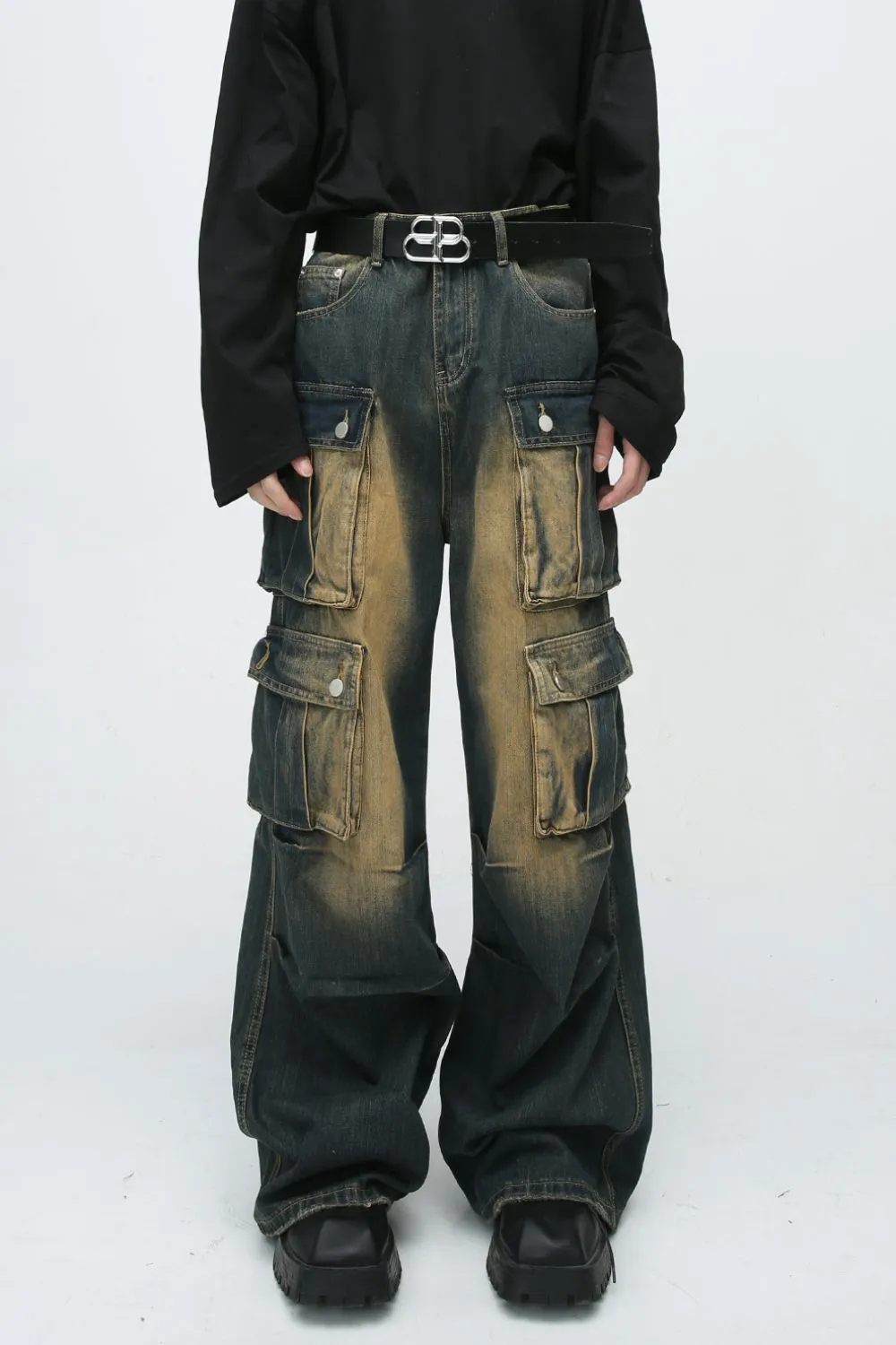 High Waist Jeans with Cargo Pockets, image 2