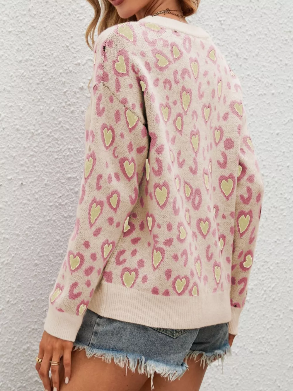 Heart Round Neck Long Sleeve Sweater, image 6