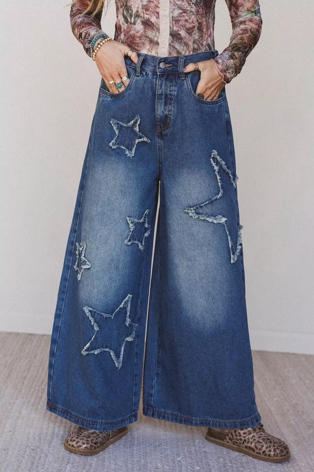 Star Decorated Wide Leg Jeans, image 3