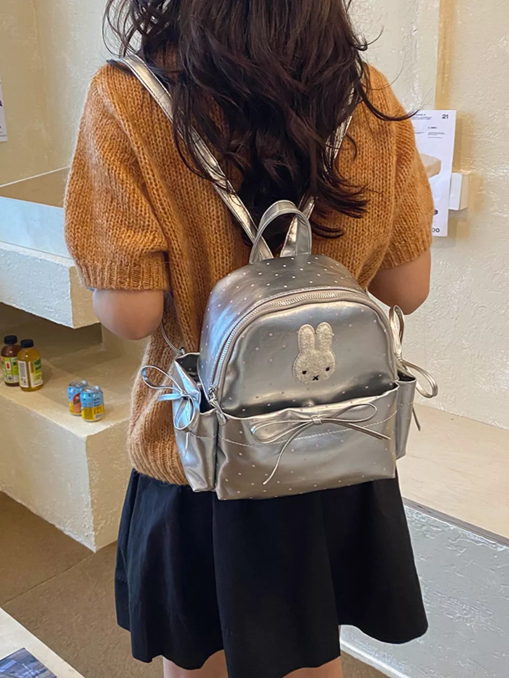 Bunny Polka Dot Backpack Bag, image 5