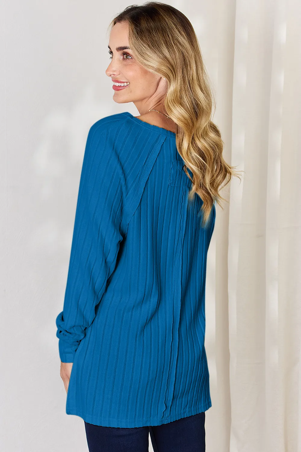 Full Size Ribbed Round Neck Slit T-Shirt, image 29