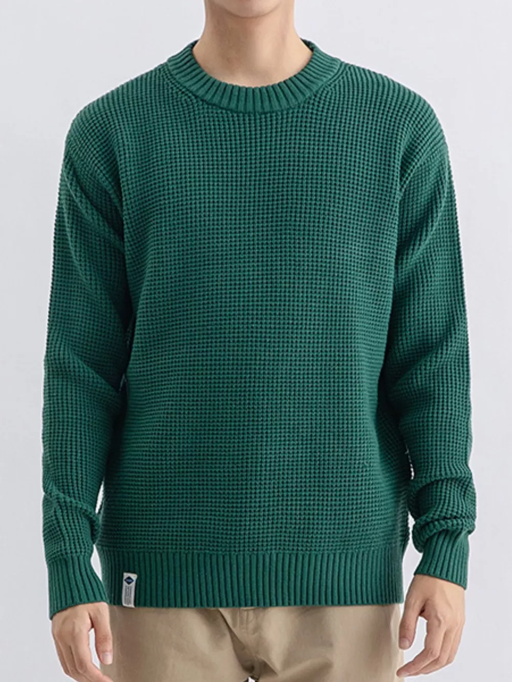 Men's Plus Size Waffle Knit Crew Neck Sweater, image 7