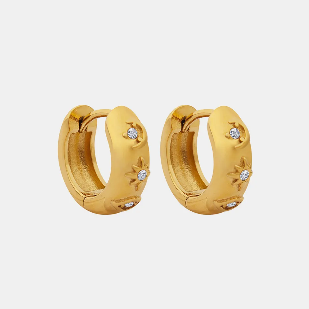 Zircon Titanium Steel Huggie Earrings, image 4