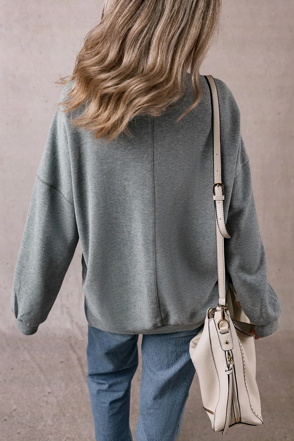Slit Round Neck Long Sleeve Sweatshirt, image 4