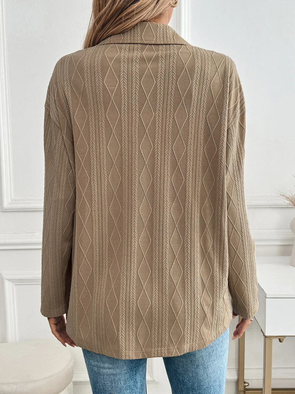 Textured Collared Neck Button Down Shacket, image 2