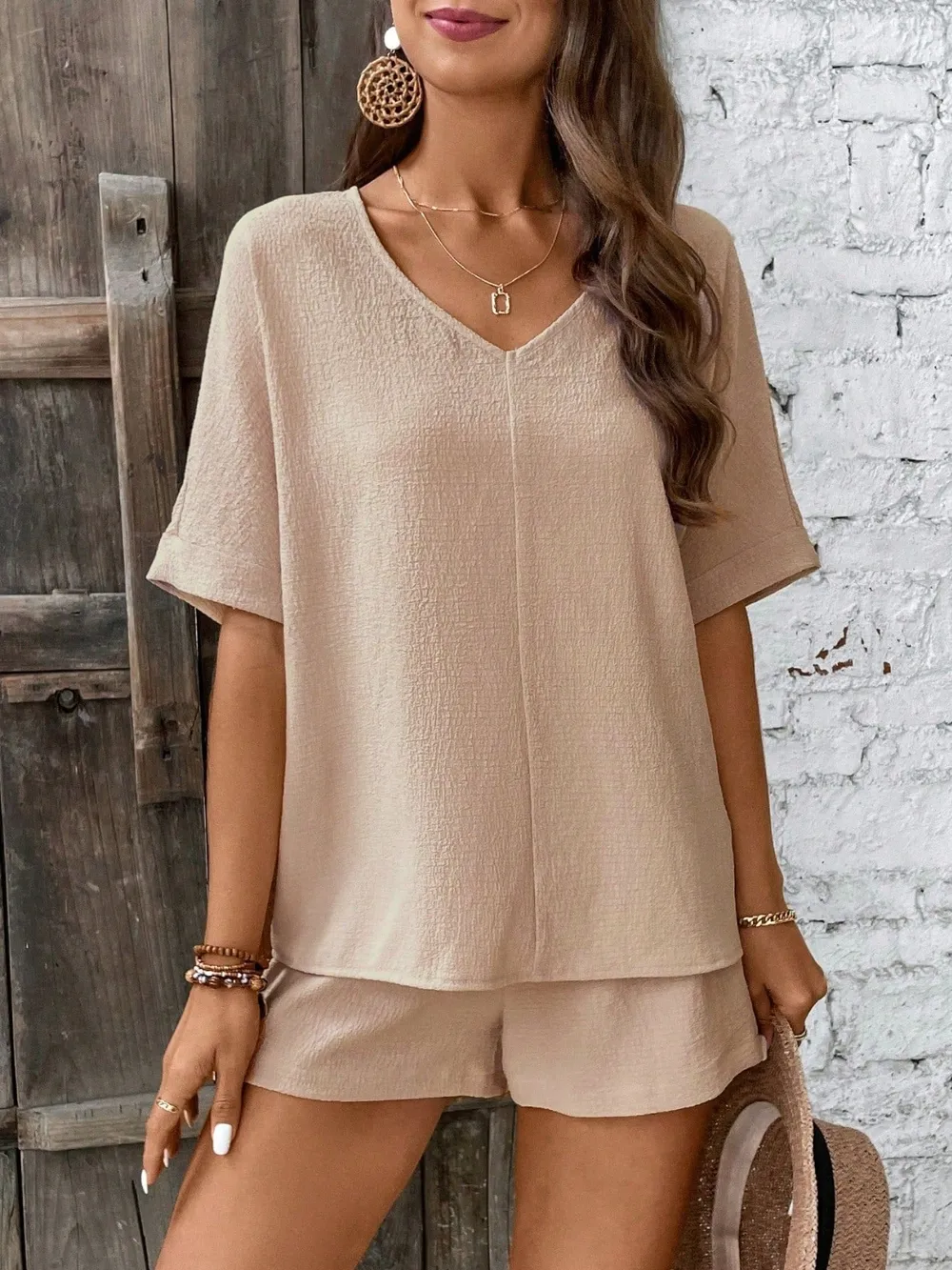 V-Neck Half Sleeve Top and Shorts Set, image 15