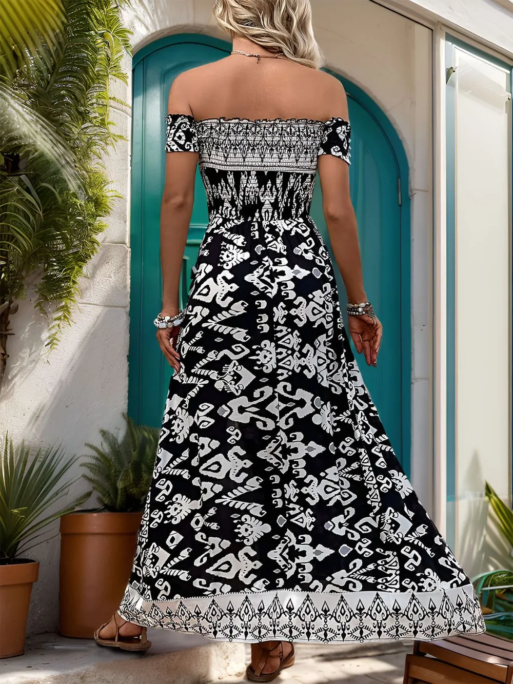 Slit Printed Off-Shoulder Dress, image 5