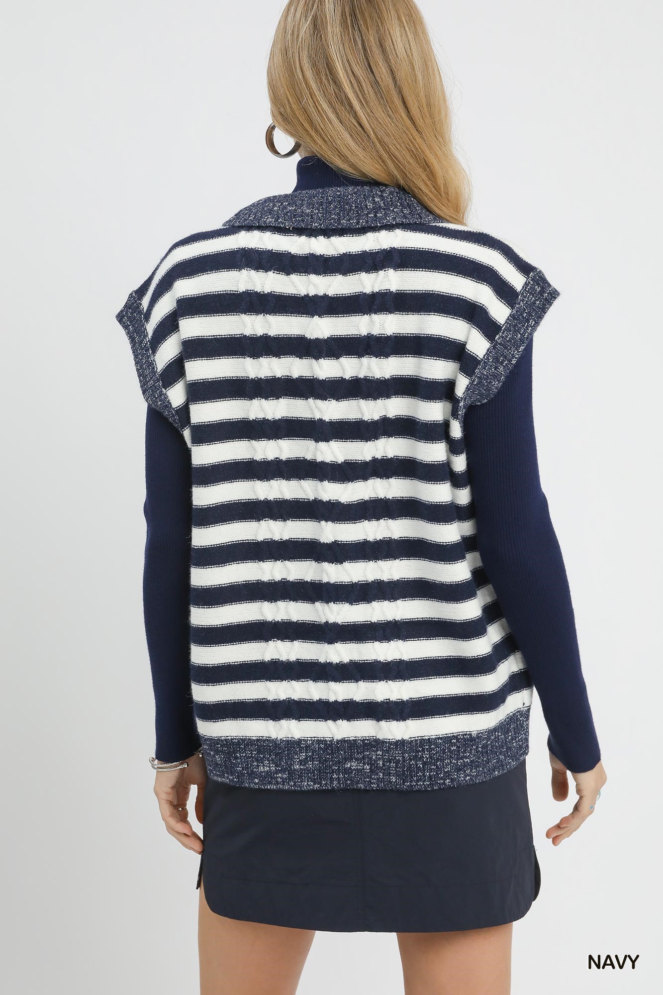 Cable Knit Collared Striped Vest Sweater, image 5