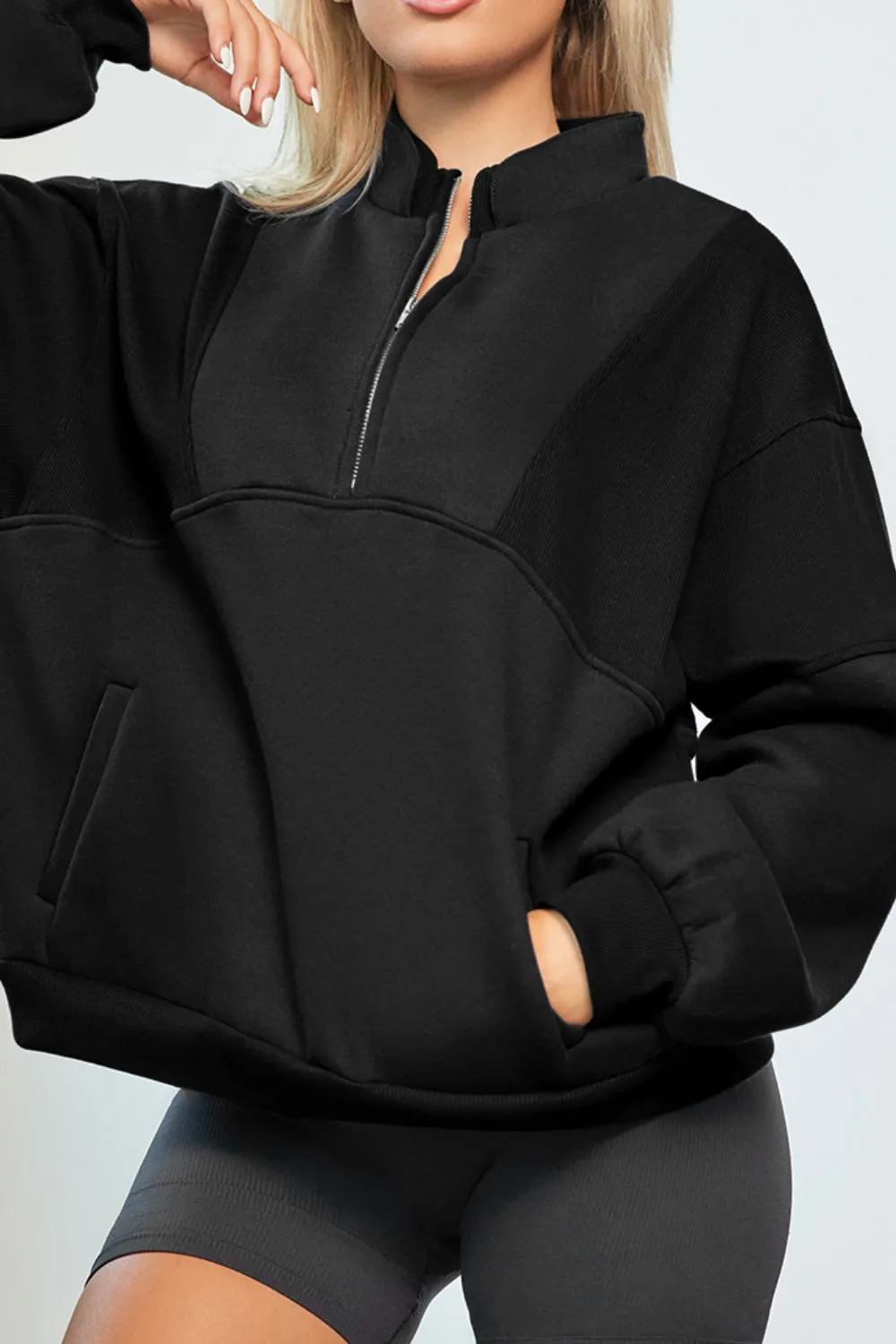 Half Zip Drop Shoulder Long Sleeve Sweatshirt, image 21