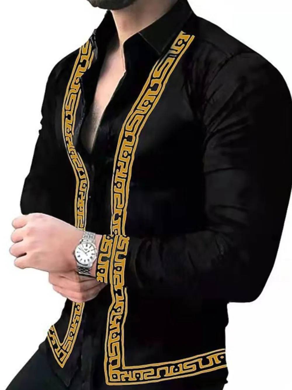 Men's Full Size Stand Collar Long Sleeve Shirt Plus Size, image 3