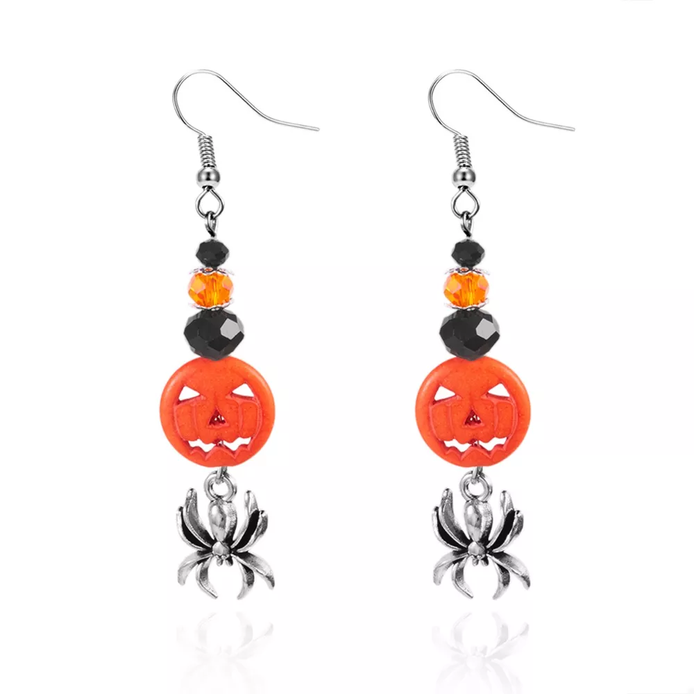 Halloween Spider Pumpkin Drop Earrings, image 4