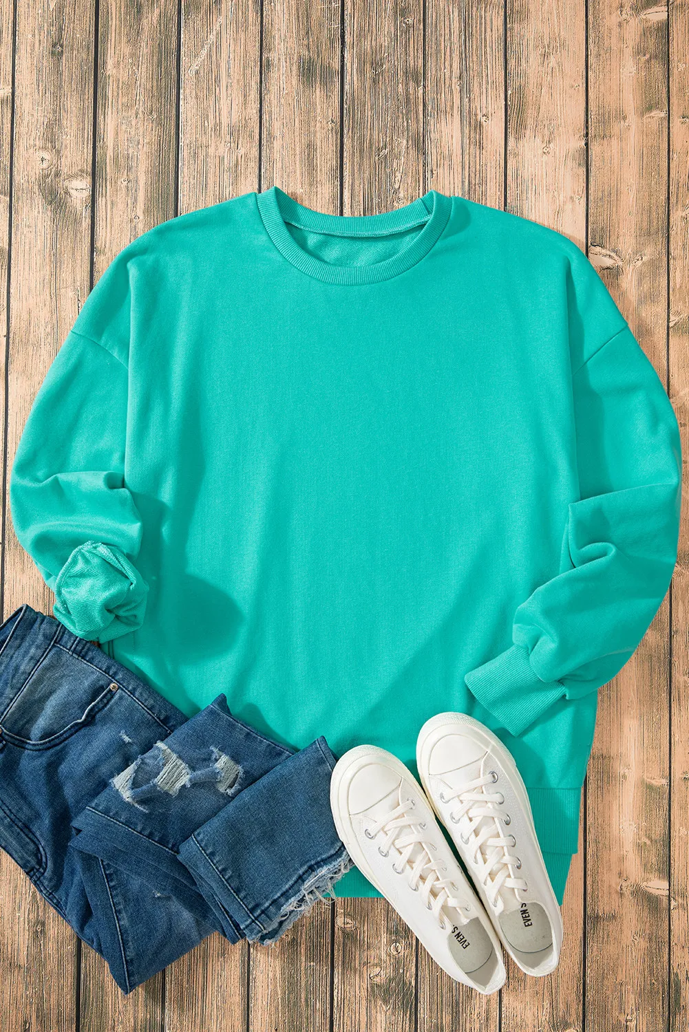 High-Low Round Neck Long Sleeve Sweatshirt, image 24