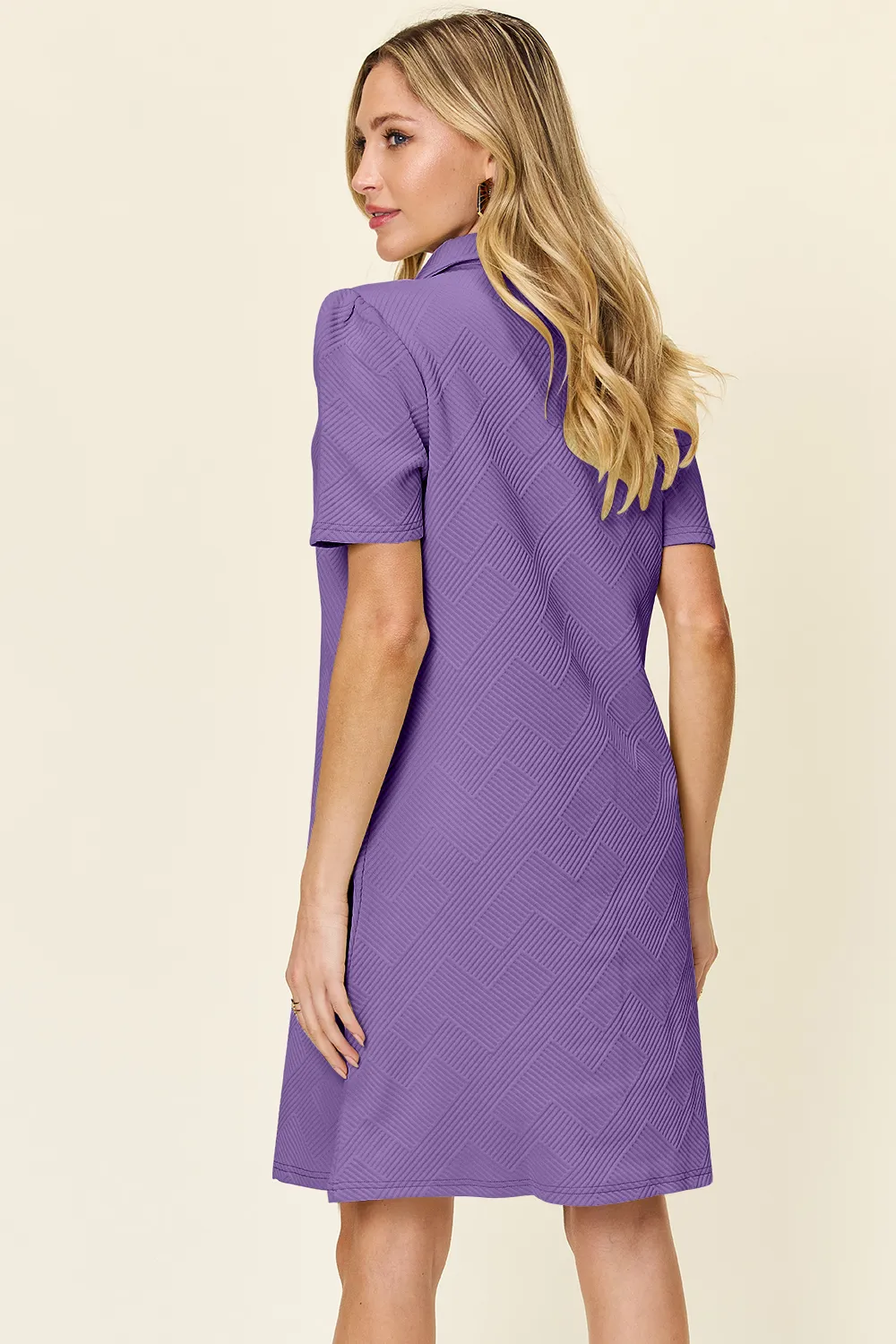 Full Size Texture Collared Neck Short Sleeve Dress, image 20