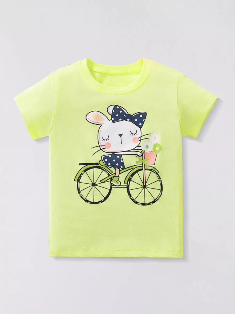 Children's Rabbit Bicycle Graphic Short Sleeve T-Shirt