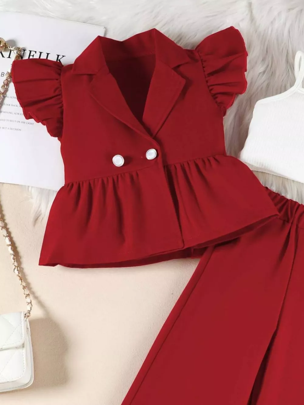 Children's Cami & Ruffle Sleeve Top & Wide Leg Pants Set, image 3