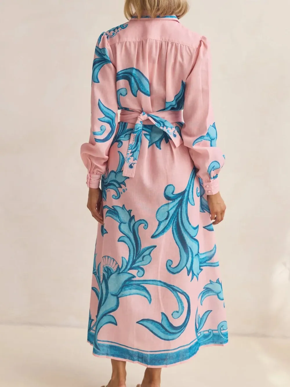 Printed Button Down Belted Shirt Dress, image 16