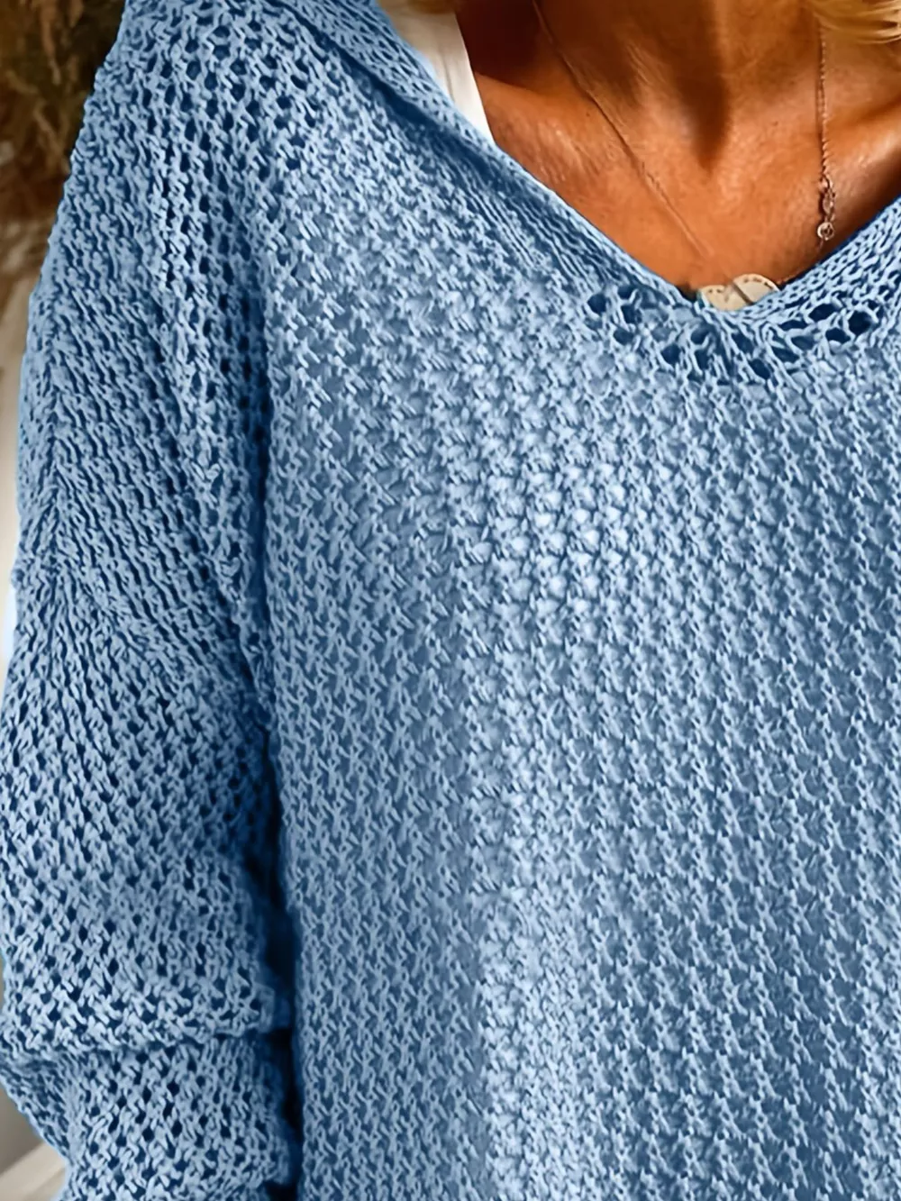 Openwork Long Sleeve Hooded Knit Cover Up, image 6