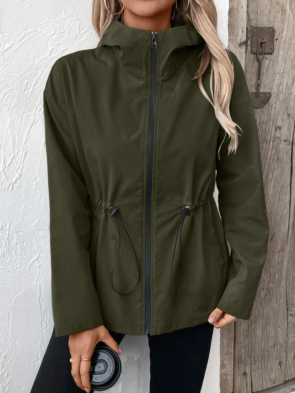 Drawstring Zip Up Hooded Jacket, image 18