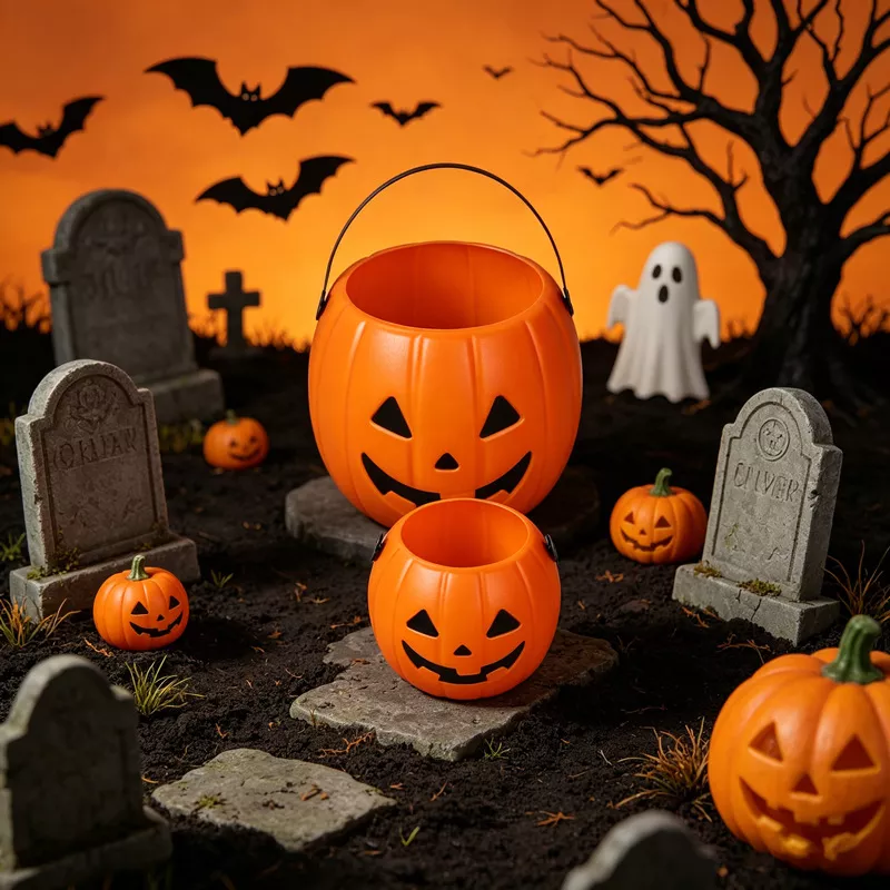 Halloween Decorative Pumpkin Bucket with Handle Set, image 2