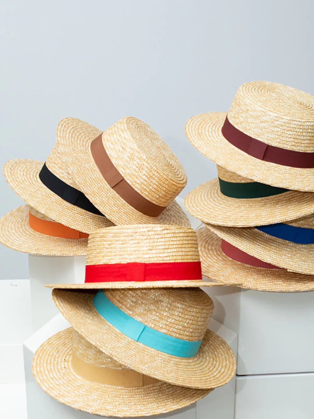 Straw Boater Hat with Ribbon, image 2