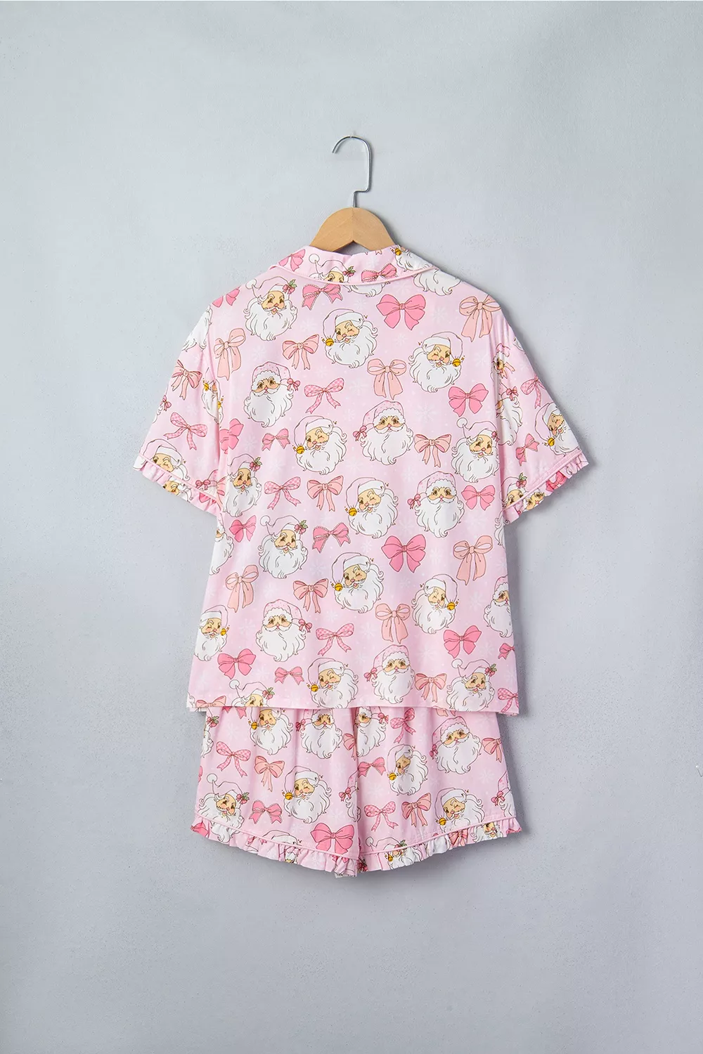 Santa Print Paneling Shift Silhouette Short Sleeve Lounge Set, image 6