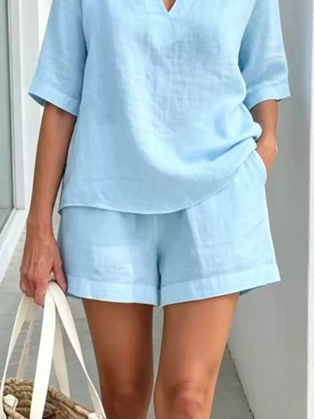 Full Size Half Sleeve Top and Shorts Set Plus Size, image 6