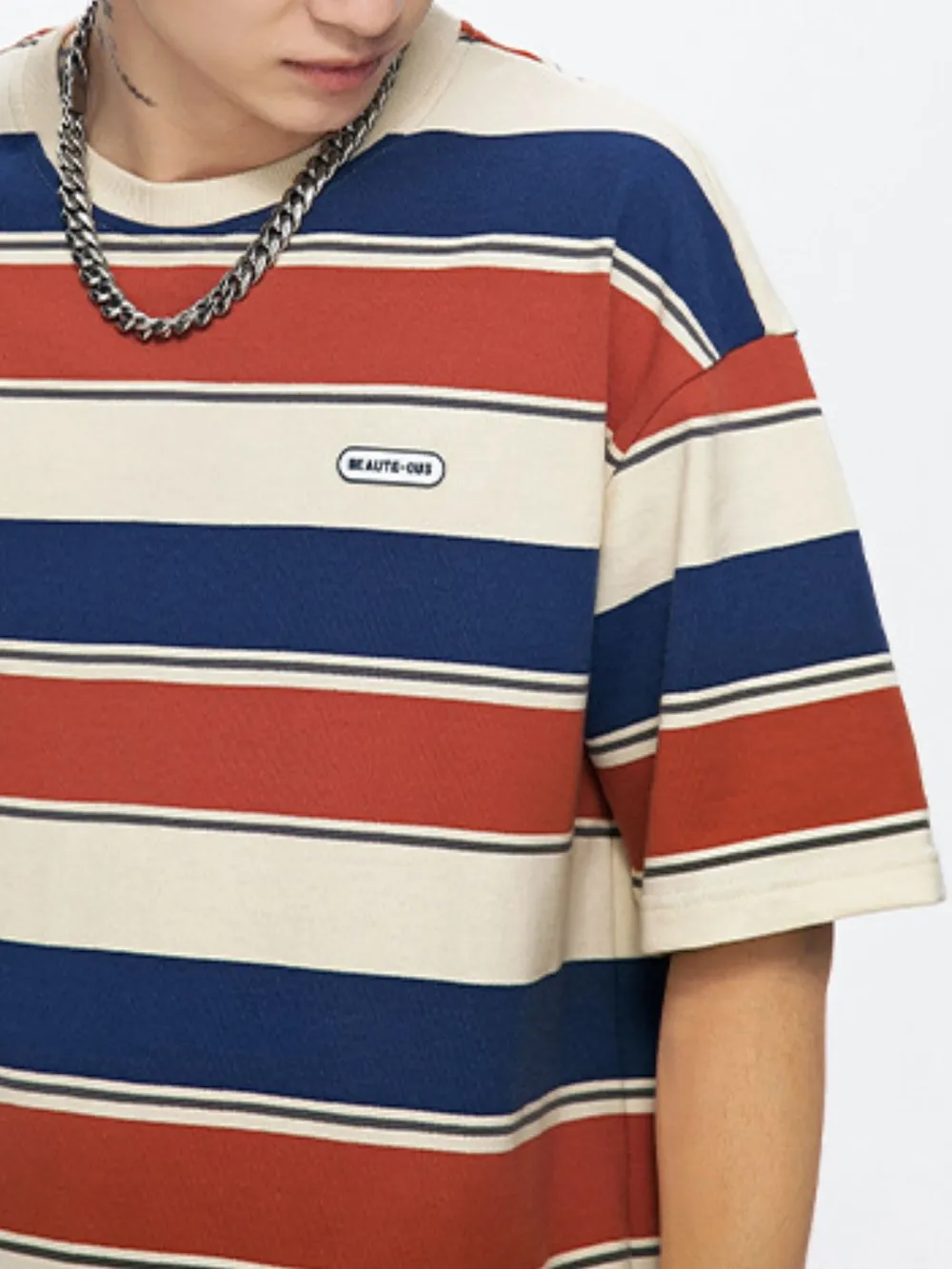 Men's Full Size Striped Round Neck Half Sleeve T-Shirt Plus Size, image 3