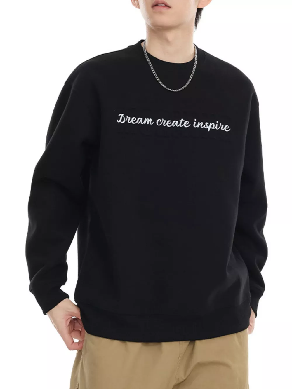 Men's Plus Size Letter Crew Neck Sweatshirt, image 2