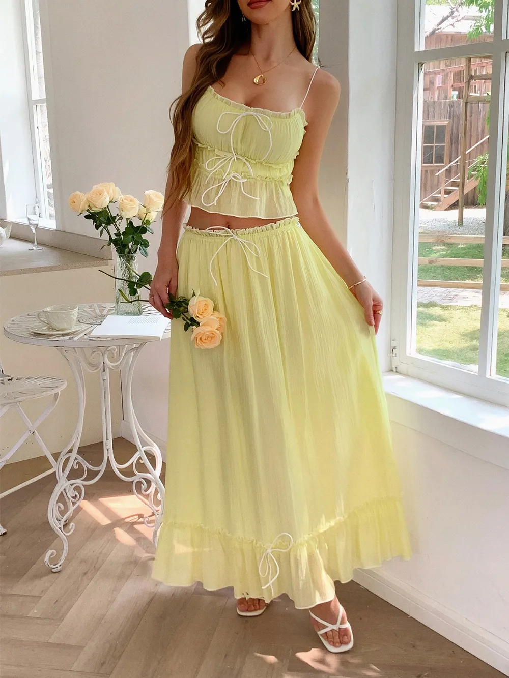 Frill Square Neck Cami and Skirt Set, image 10