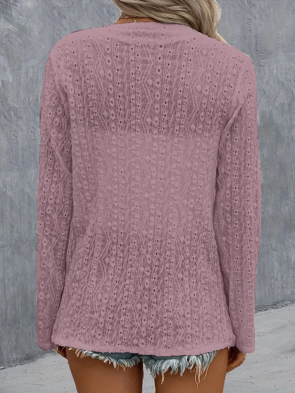 Eyelet Roll-Tab Sleeve Cardigan, image 15