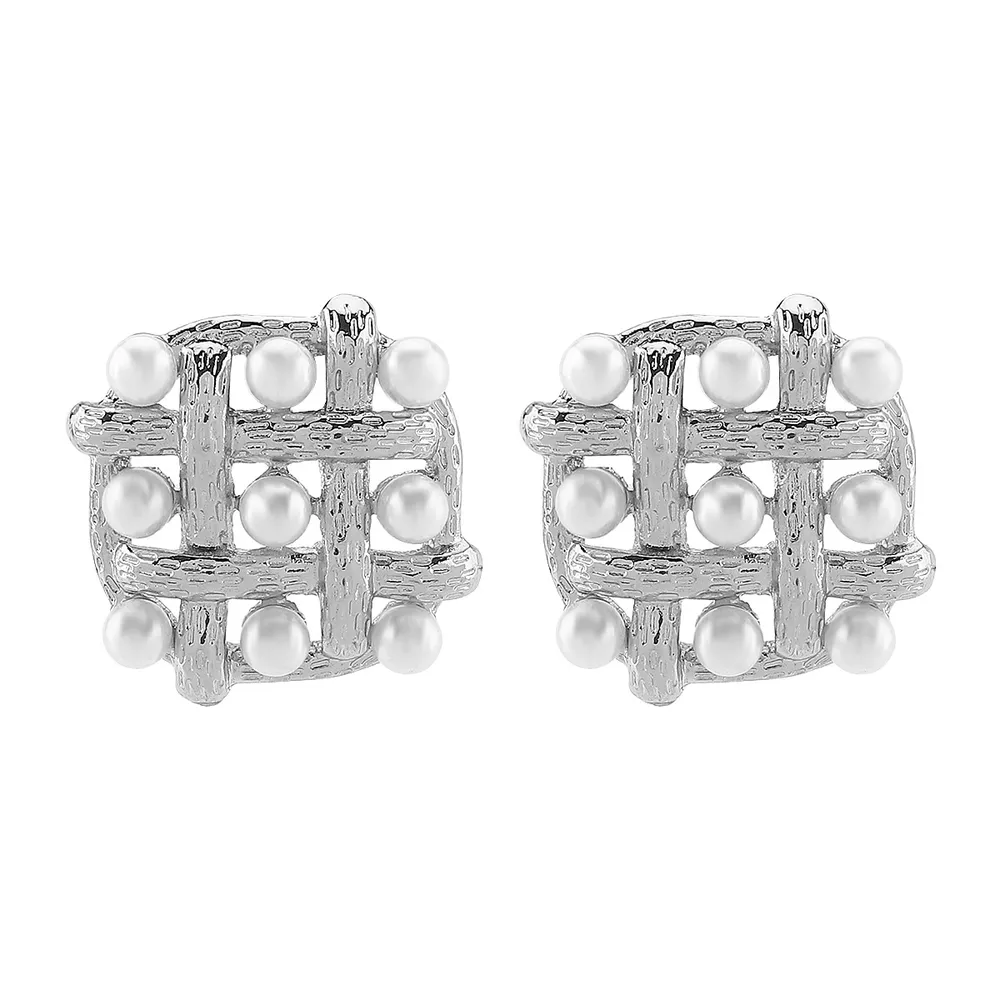Pearl Grid Square Stud Earrings, image 9